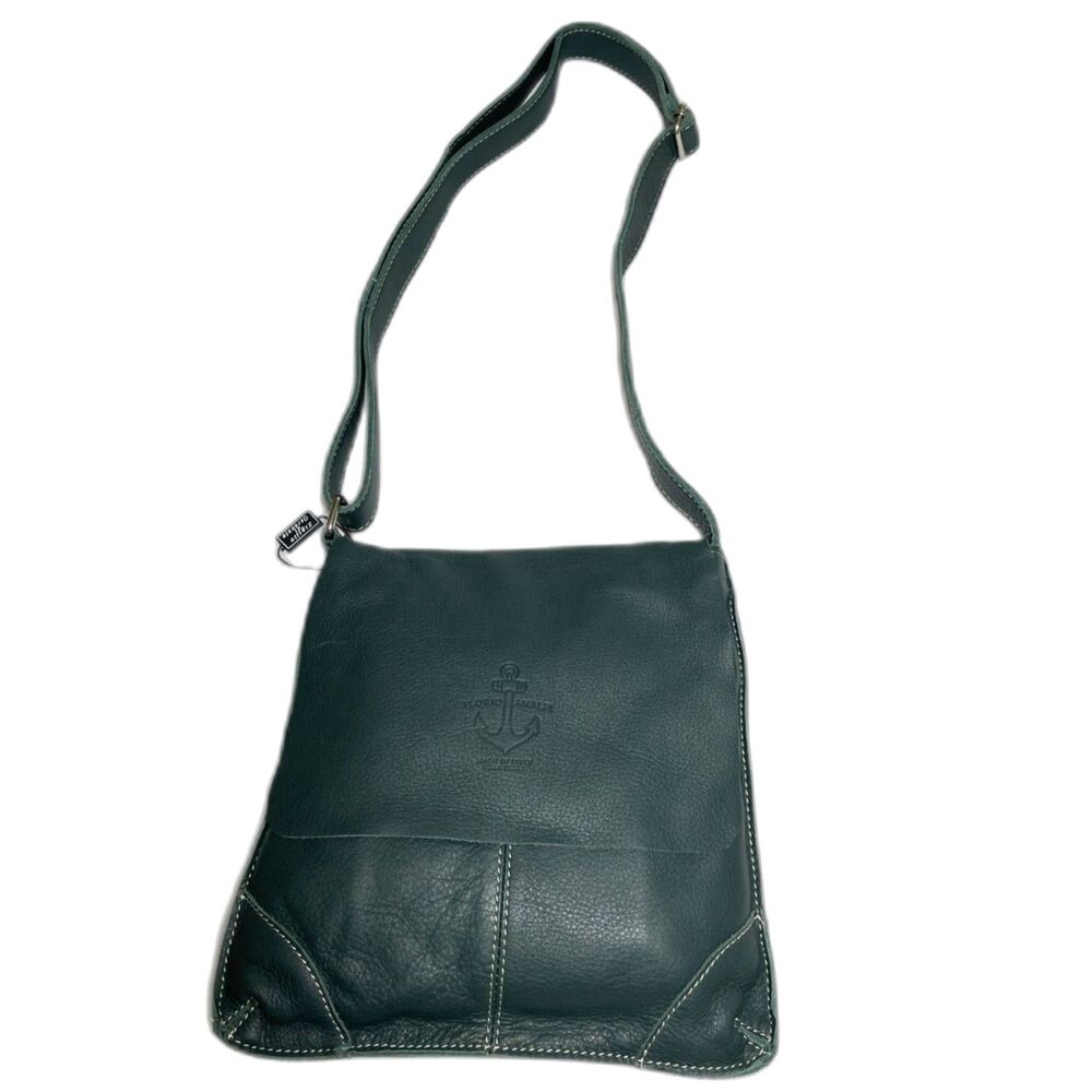 New Sigillo di Garanzia Dark Green Leather Fold Flap Crossbody Bag Made in Italy
